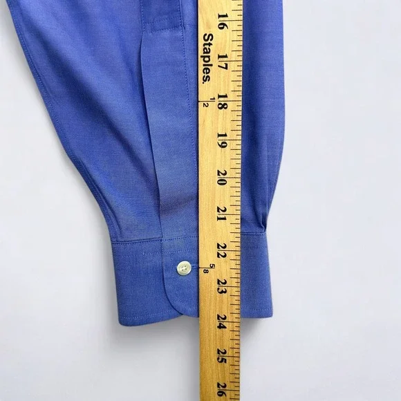Brooks Brothers Shirt Men's 16 Solid Blue Button Down Long Sleeve Woven Non Iron - Picture 9 of 11